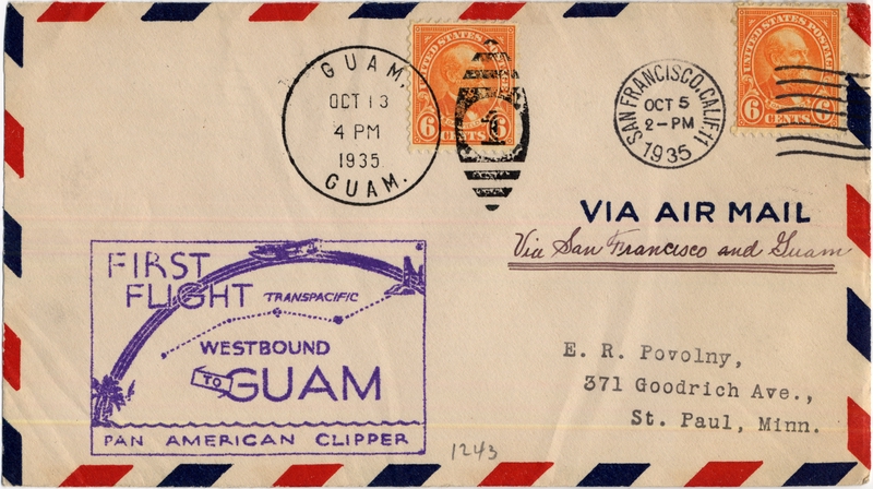 Image: airmail flight cover: Pan American Airways, Fourth Pacific survey flight, San Francisco - Guam route