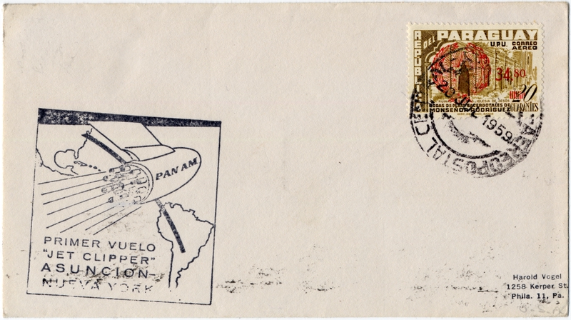 Image: airmail flight cover: Pan American World Airways, Asuncion - New York route