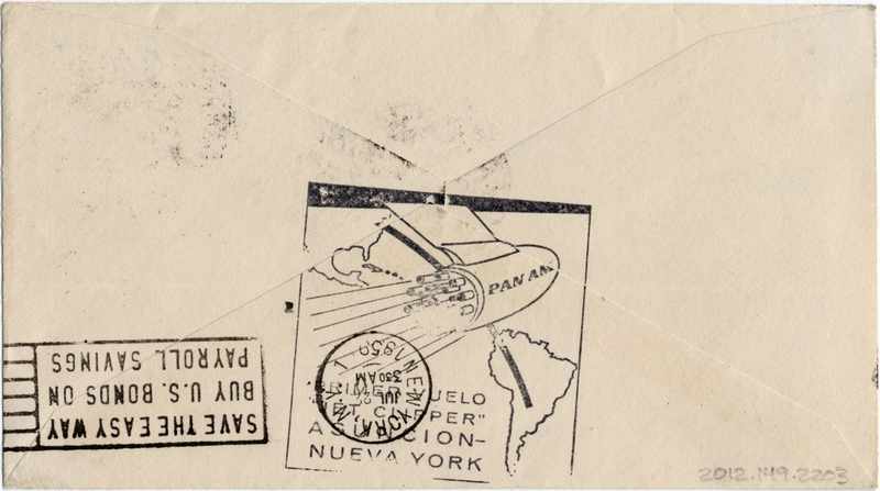 Image: airmail flight cover: Pan American World Airways, Asuncion - New York route