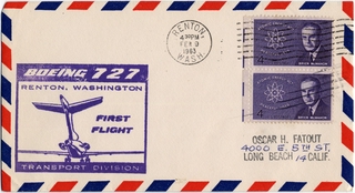 Image: airmail flight cover: Boeing 727, first flight, Renton, Washington