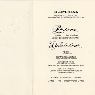 Image #4: menu: Pan American World Airways, Clipper (Business) Class