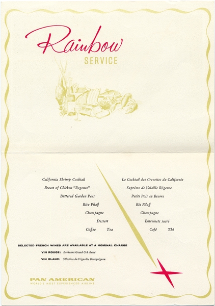 Image: menu: Pan American World Airways, Rainbow (Economy) Class