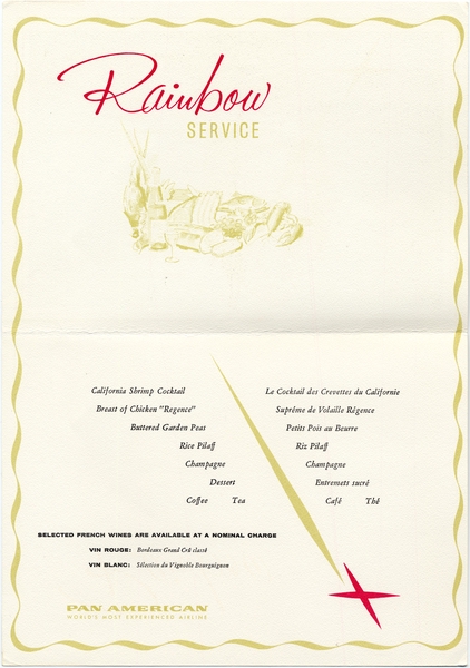 Image: menu: Pan American World Airways, Rainbow (Economy) Class
