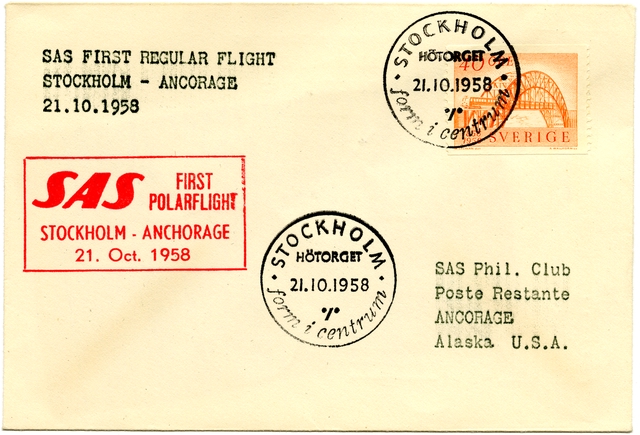 Airmail flight cover: Scandinavian Airlines System (SAS), first polar flight
