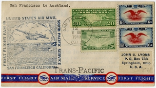 Image: airmail flight cover: Pan American Airways, FAM-19, first airmail flight, San Francisco - Auckland route