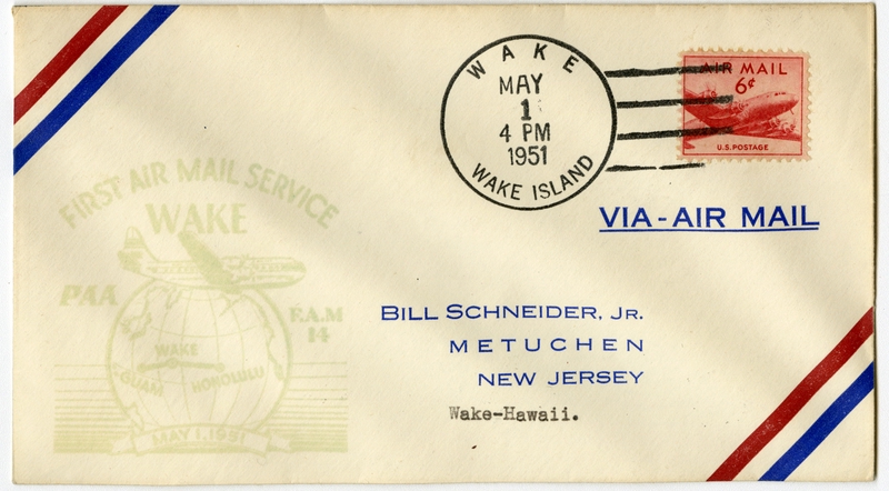 Image: airmail flight cover: Pan American World Airways, FAM-14, Wake Island - Honolulu