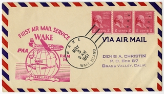 Image: airmail flight cover: Pan American World Airways, FAM-14, Wake Island - Guam