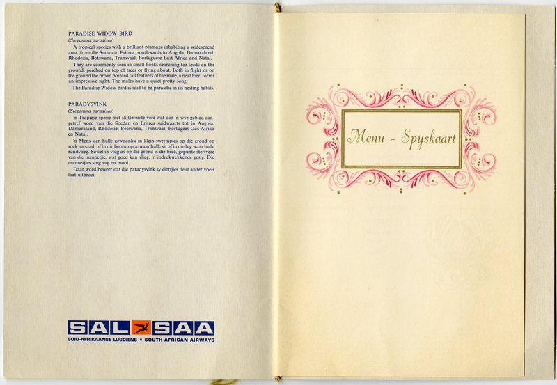 Image: menu: South African Airways