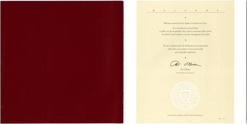 Image: menu: United Airlines, Connoisseur (Business) Class