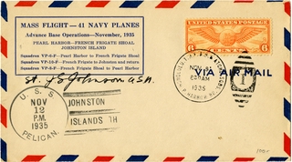 Image: airmail flight cover: U.S. Navy Mass Flight, Hawaii, Johnston Island, French Frigate Shoal, November 9-17, 1935
