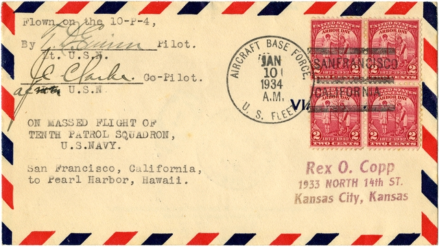 Airmail flight cover: Massed flight from San Francisco to Pearl Harbor, U.S. Navy, Tenth Patrol Squadron