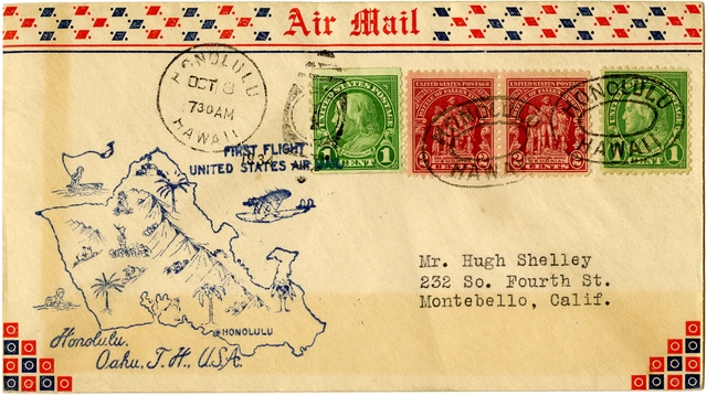 Airmail flight cover: United States Air Mail, first airmail flight, Honolulu