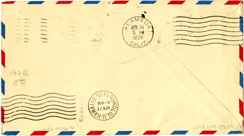 Image: airmail flight cover: Pan American Airways, first Pacific survey flight, California - Hawaii and return route