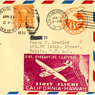 Image #1: airmail flight cover: Pan American Airways, first Pacific survey flight, California - Hawaii and return route