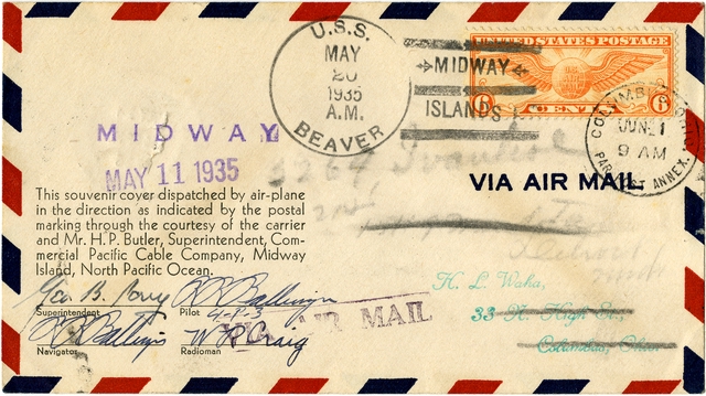 Airmail flight cover: Mass naval flight, Midway, May 11, 1935