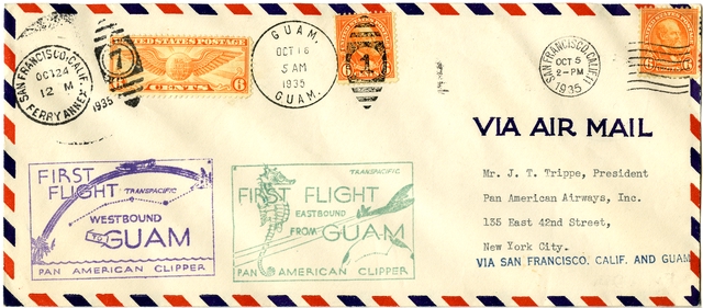 Airmail flight cover: Pan American Airways, Fourth Pacific survey flight, California - Guam route
