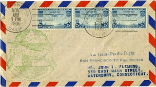 Image: airmail flight cover: Pan American Airways, FAM-14, first transpacific airmail flight, San Francisco - Manila route