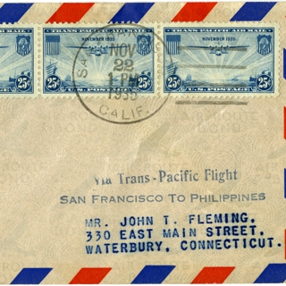 Image #1: airmail flight cover: Pan American Airways, FAM-14, first transpacific airmail flight, San Francisco - Manila route