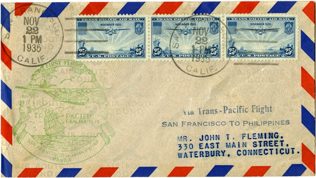 Airmail flight cover: Pan American Airways, FAM-14, first transpacific airmail flight, San Francisco - Manila route