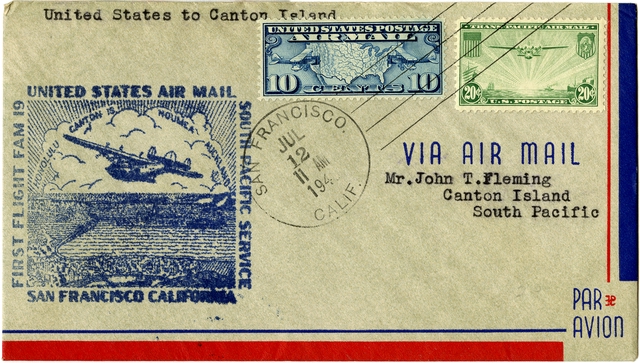 Airmail flight cover: Pan American Airways, first airmail flight, FAM-19, South Pacific service