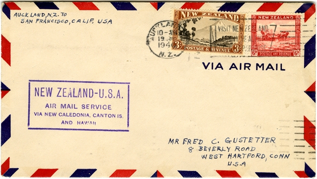Airmail flight cover: Pan American Airways, first airmail flight, New Zealand - United States route