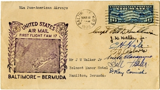 Image: airmail flight cover: Pan American Airways, first airmail flight, FAM-17, Baltimore - Bermuda route. R.O.D. Sullivan