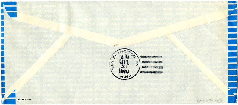 Image: airmail flight cover: Pan American World Airways, first day of issue, Samoan Clipper stamp
