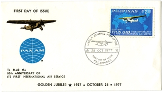 Image: airmail flight cover: Pan American World Airways, International Air Service, 50th anniversary