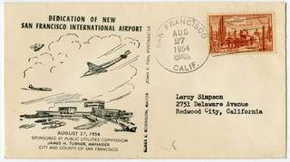 Image: airmail flight cover: Dedication of San Francisco International Airport (SFO), Terminal Building