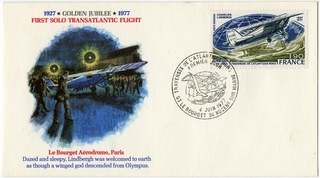 Image: airmail flight cover: Charles Lindbergh Transatlantic Flight, 50th Anniversary