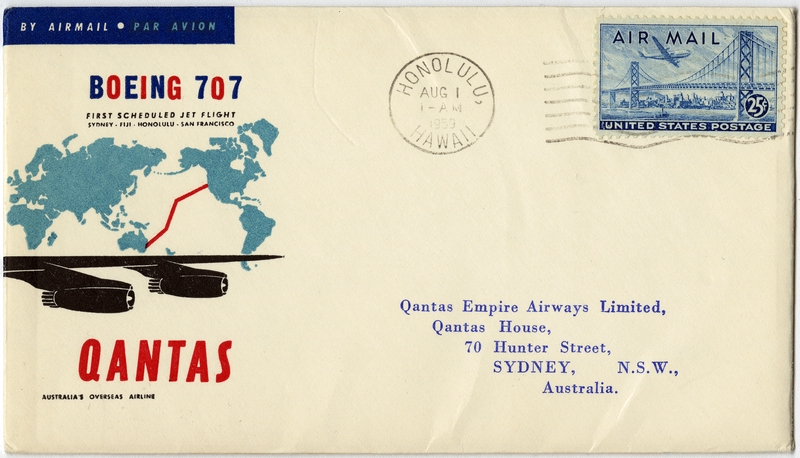 Image: airmail flight cover: Qantas Airways, Boeing 707