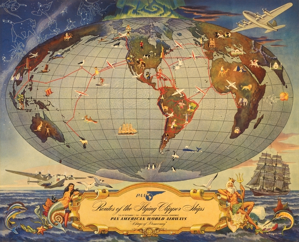 Poster: Pan American World Airways, Routes of the Flying Clipper Ships