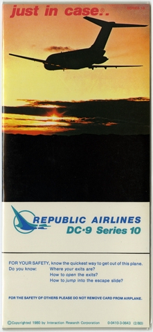 Safety information card: Republic Airlines, Douglas DC-9 Series 10