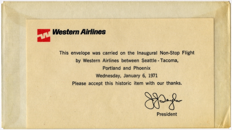 Image: airmail flight cover: First nonstop flights, Western Airlines, AM-63, Seattle / Portland - Phoenix