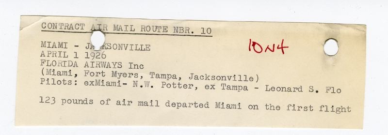 Image: airmail flight cover: First airmail flight, CAM-10, Miami - Jacksonville