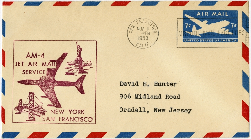 Image: airmail flight cover: AM-4, New York - San Francisco route
