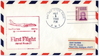 Image: airmail flight cover: AM-31, first jet airmail flight, San Francisco - Atlanta route