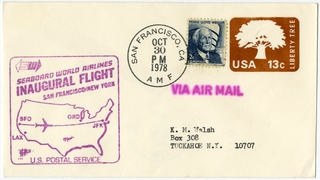 Image: airmail flight cover: Seaboard World Airlines, Inaugural flight, San Francisco - New York route