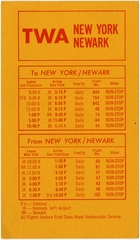 Image: timetable card: TWA (Trans World Airlines)