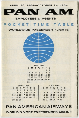 Timetable: Pan American World Airways, employee pocket schedule