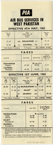 Image: timetable: Pakistan International Airlines 
