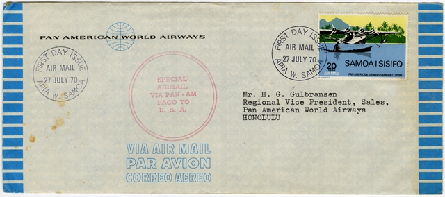 Airmail flight cover: Pan American World Airways, Western Samoa