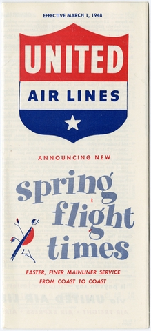 Timetable: United Air Lines, spring schedule