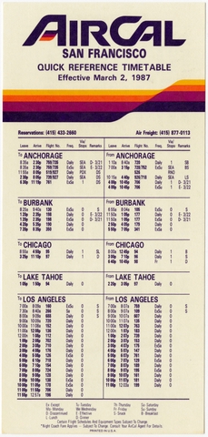 Timetable: AirCal, quick reference, San Francisco
