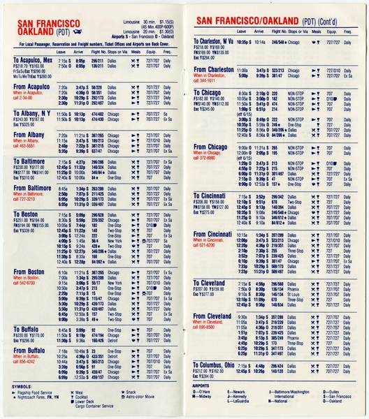 Image: timetable: American Airlines, San Francisco / Oakland