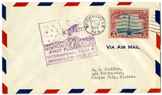 Image: airmail flight cover: FAM-8, Brownsville - Mexico City route