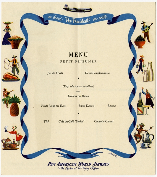 Image: menu: Pan American World Airways, President (First) Class