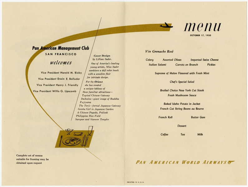 Image: menu: Pan American World Airways