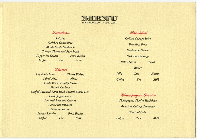 Image: menu: Pan American World Airways