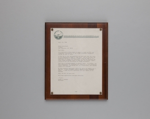 Image: letter of recognition: Association of Flight Attendants, Edith Lauterbach